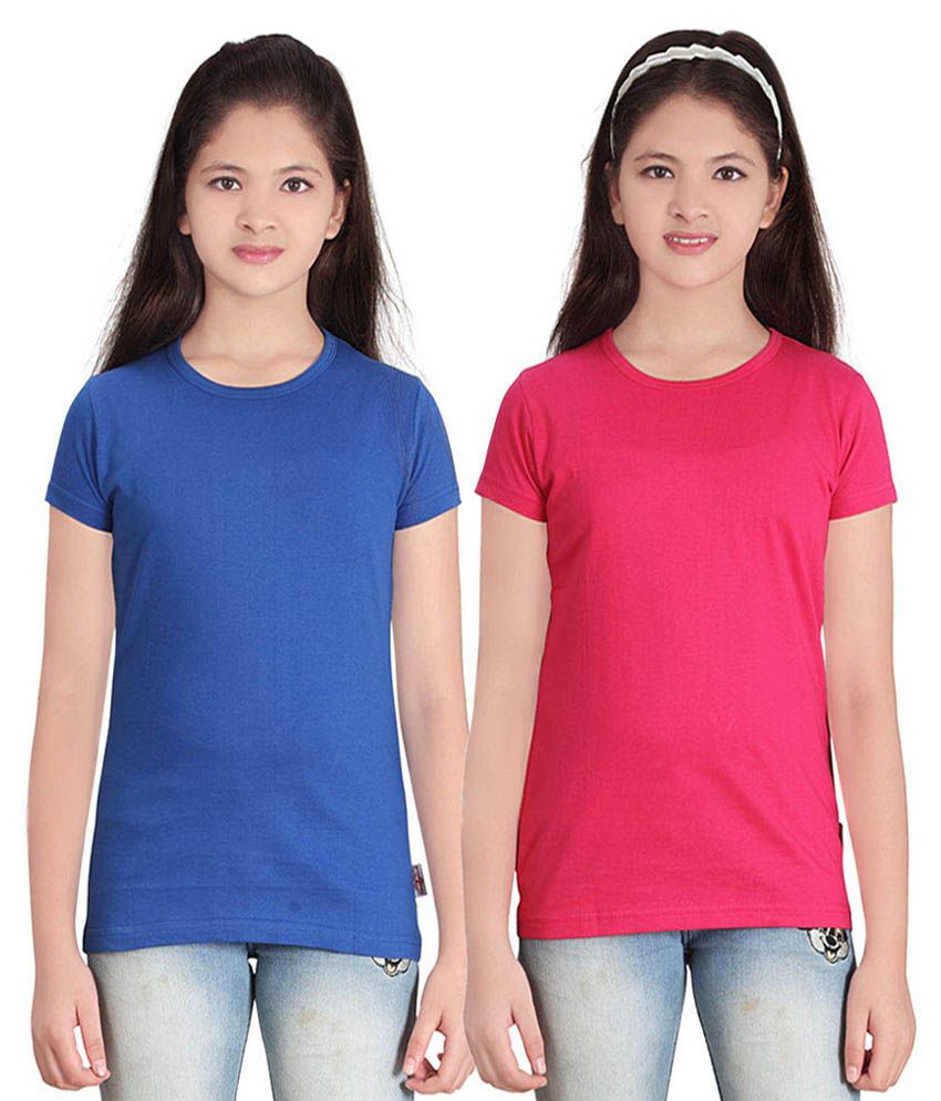     			Sini Mini Pack of 2 Girls 100% Cotton T-Shirts ( Blue )