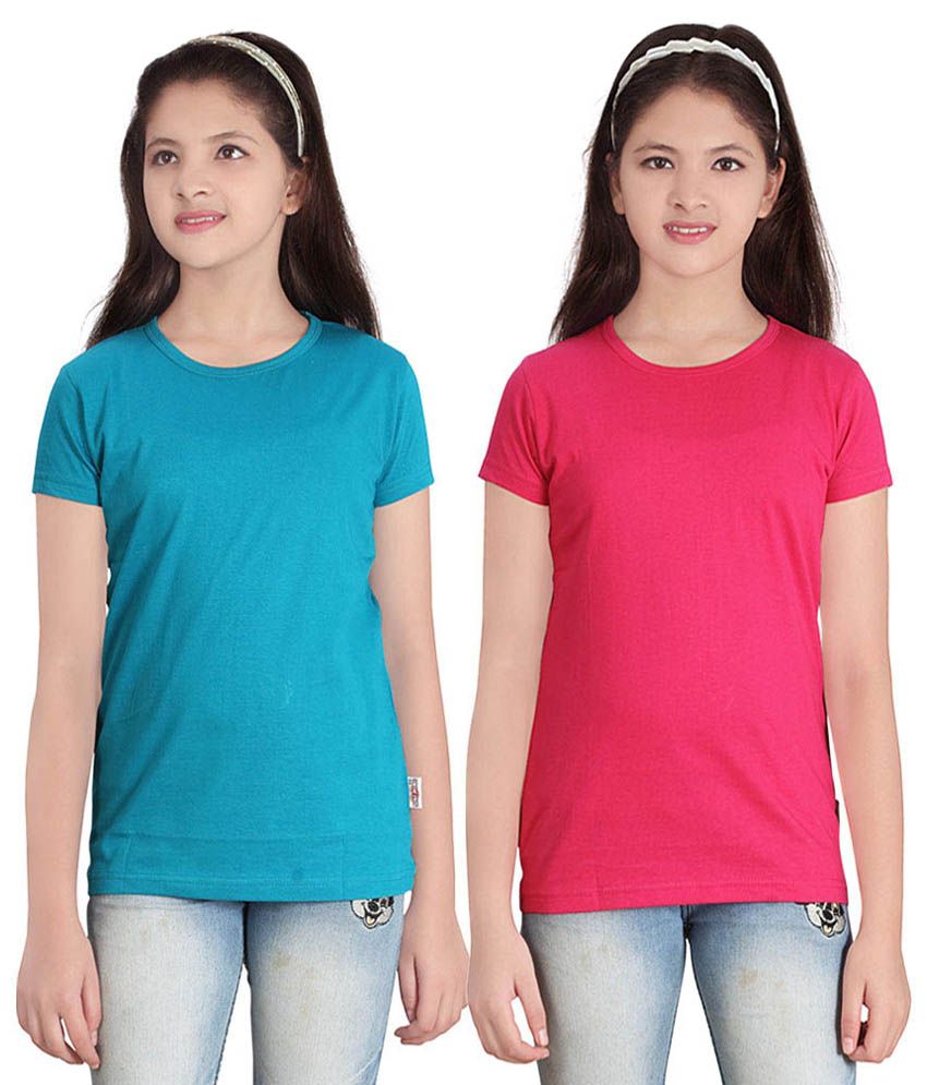     			Sini Mini GIRLS SOLID ROUND NECK TSHIRT(PACK OF 2)