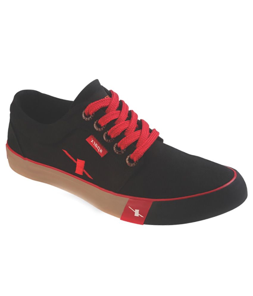 red and black canvas shoes
