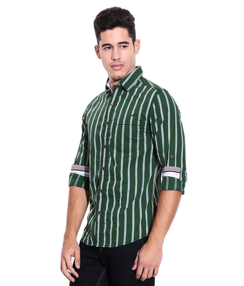 Mufti Green Vertical Striped Shirt - Buy Mufti Green Vertical Striped ...