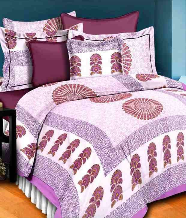     			UniqChoice Purple 100% Cotton Jaipuri King Size Double Bed Sheet With 2 Pillow Cover