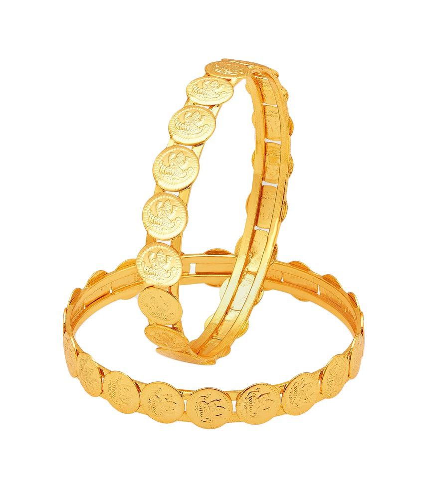     			The jewelbox classic 22K gold plated lakshmi coin bangle pair