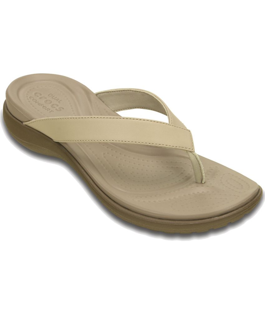 tan crocs flip flops