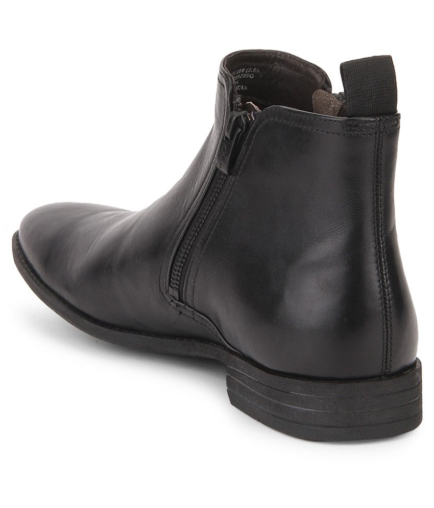 clarks mens smart chart zip leather boots in black