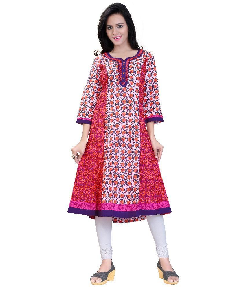 GOL Multicolor A - line Cotton Kurti - Buy GOL Multicolor A - line ...