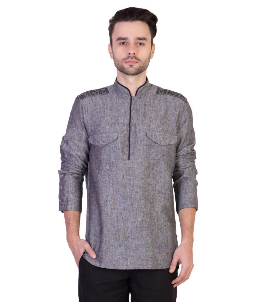 Desam Grey Linen Kurta Buy Desam Grey Linen Kurta Online at Low Price