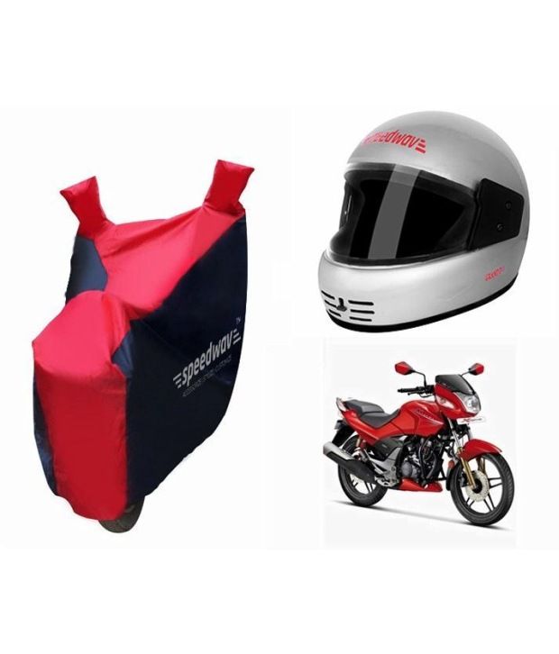 Speedwav sporty bike body cover and full face riding helmet silverhero