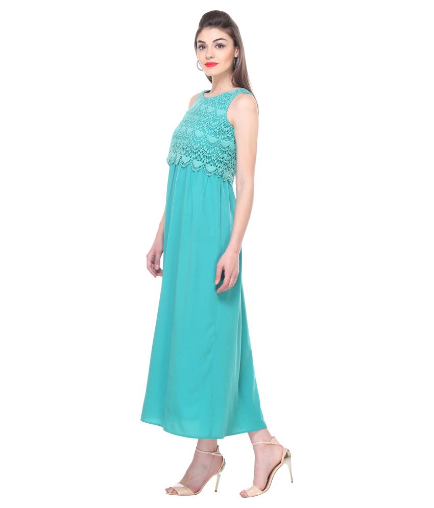 Zastraa Turquoise Lace Maxi Dress - Buy Zastraa Turquoise Lace Maxi ...