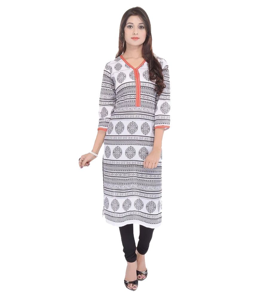 Koshika White Cotton Straight Kurti - Buy Koshika White Cotton Straight ...