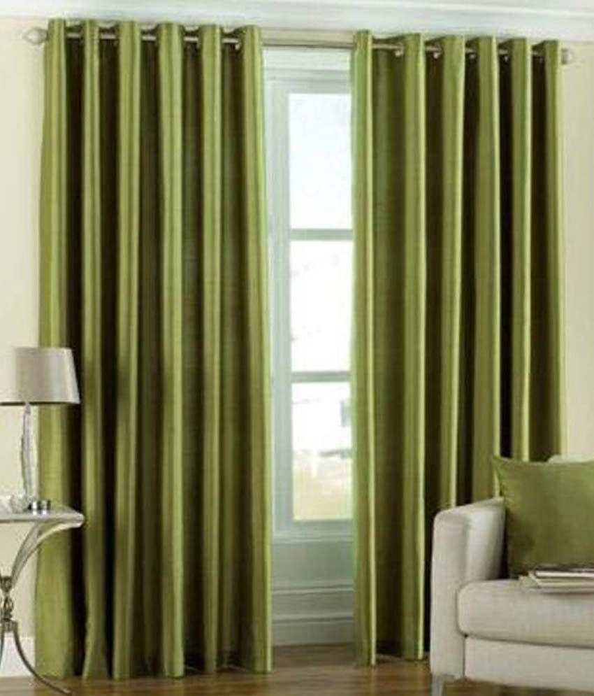     			Panipat Textile Hub Solid Semi-Transparent Eyelet Door Curtain 7 ft -Green