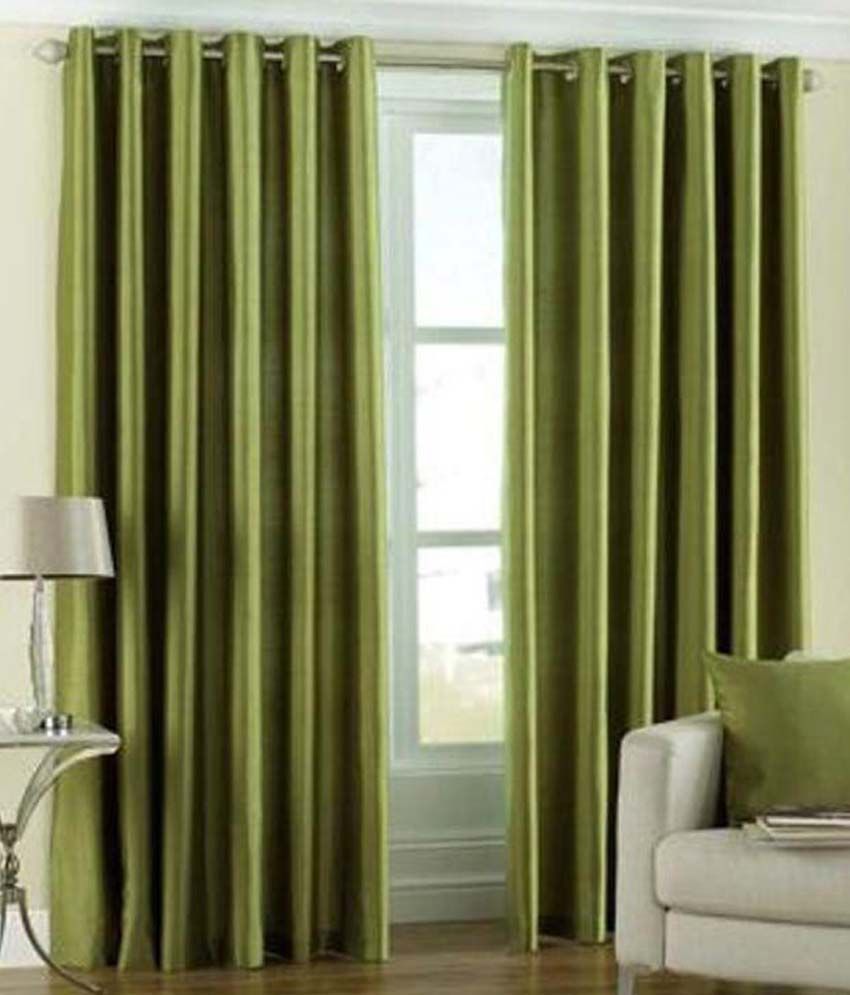     			Panipat Textile Hub Solid Semi-Transparent Eyelet Door Curtain 7 ft Pack of 8 -Green