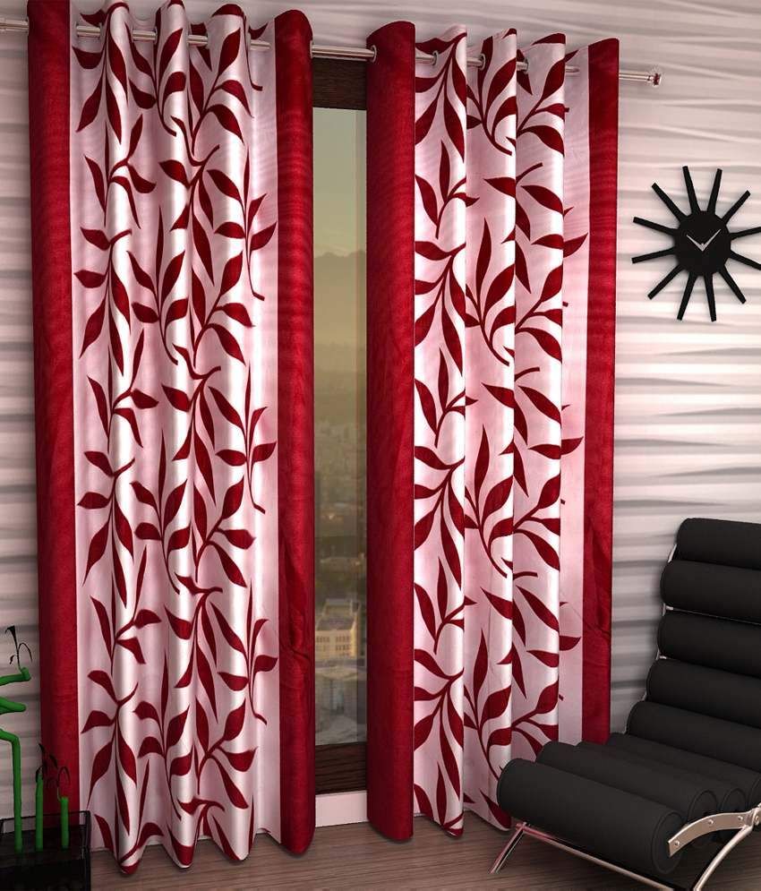 Tanishka Fabs Red and White Polyester Door Curtain - Set ...