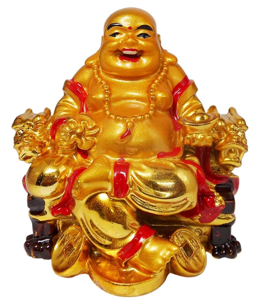     			Vastu Art Yellow Resin Vastu / Feng Shui / Laughing Buddha Sitting On Chair For Happiness, Wealth & Goodluck