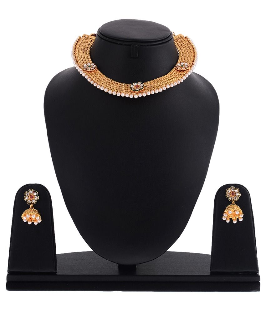     			Zeneme Traditional Jhumki Pearl Necklace Set