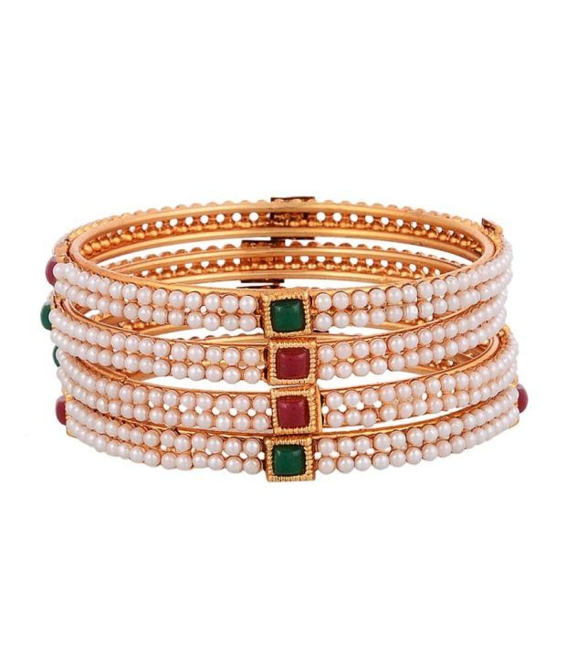     			Zeneme Gold Plated Pearl Bangles