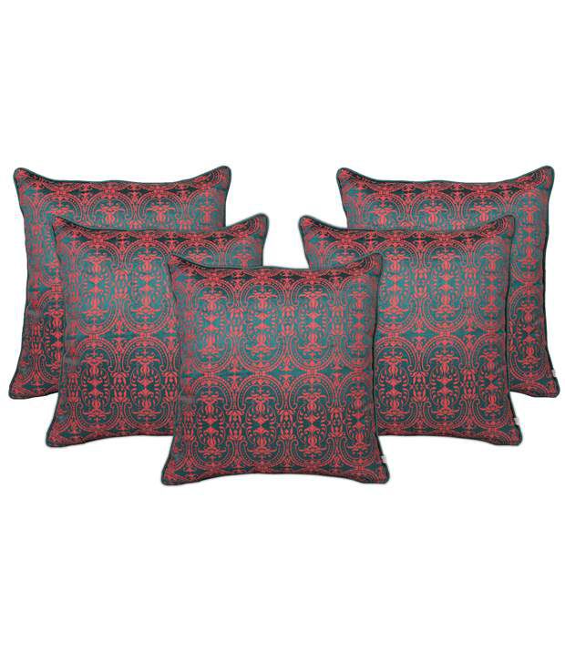     			Zubix Blue & Pink Polyester Cushion Covers Set Of 5