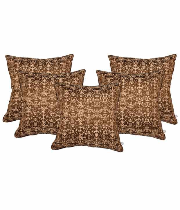     			Zubix Brown Polyester Cushion Covers Set Of 5