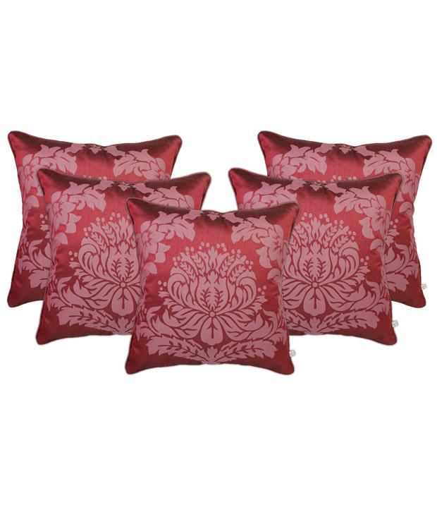    			Zubix Pink & White Polyester Cushion Covers Set Of 5