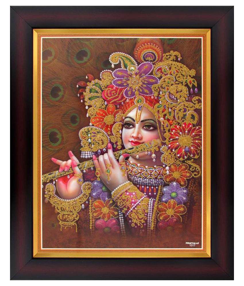 Avercart Multicolour Wooden Lord Krishna Shree Krishna Poster With