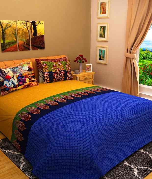 Bombay Dyeing Blue Cotton King Bedsheet With 2 Pillow Covers Buy