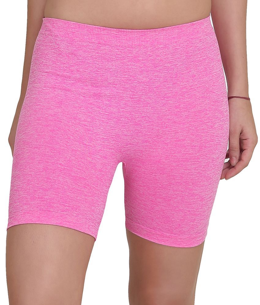 Buy Owomaniyah Melange Pink Cotton Blend Gym Shorts For Women Online 