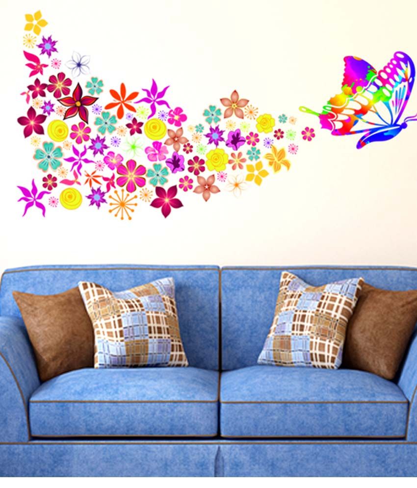 Stickerskart Multicolor Butterfly Big Size With Colorful Flowers