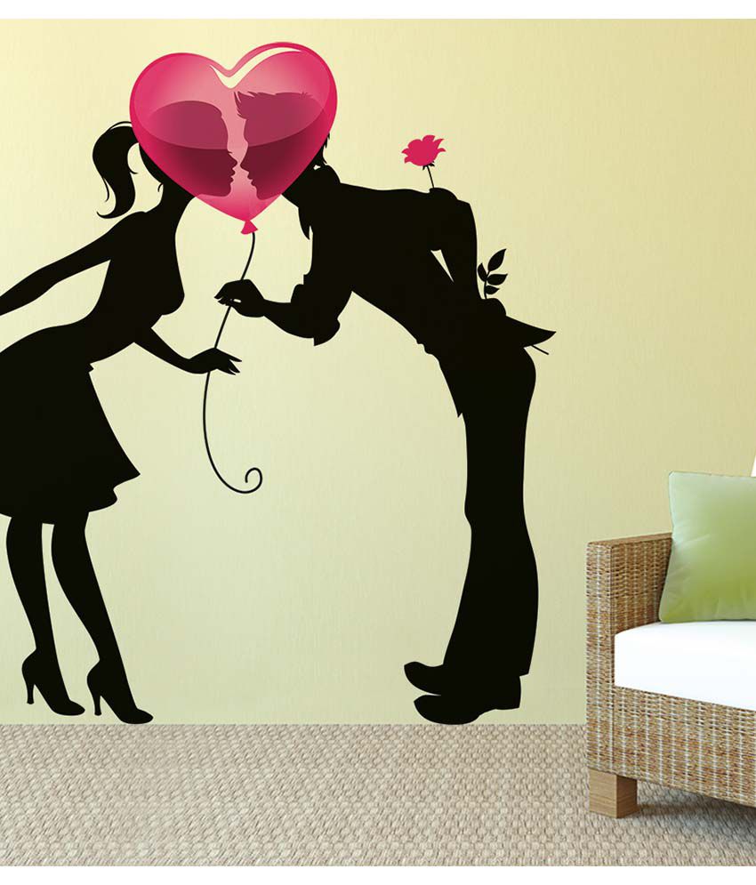 Stickerskart Multicolor Kissing Couple Silhouette And Heart Balloon Romantic Ts Design Vinyl