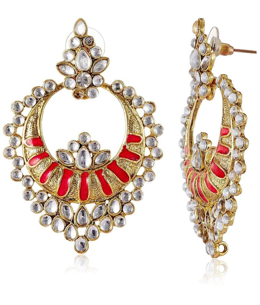     			The Jewelbox Chaand Bali Kundan Red Meenakari Earring for Women