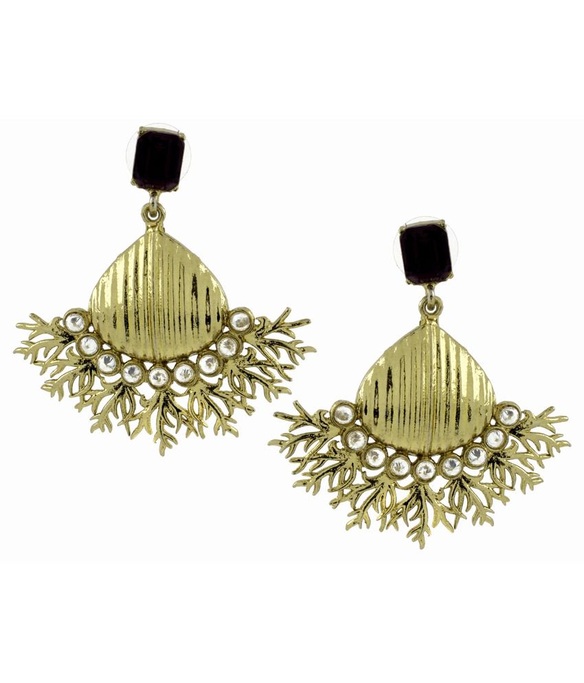     			The Jewelbox Wild Flower Designer American Diamond Spinal black Antique Gold Plated Dangling Earring for Women