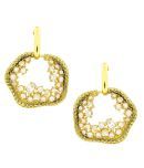 The Jewelbox 3D Amoeba Antique Gold Plated American Diamond Pearl Stud Earring for Women