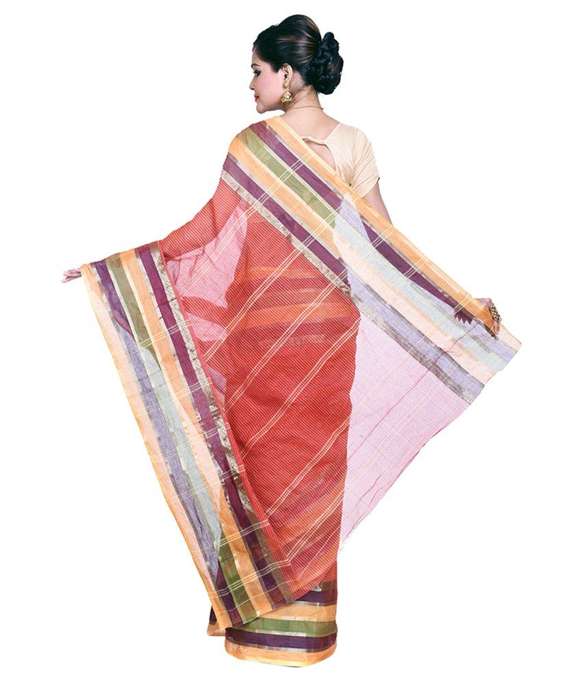 Bengal Handloom Saree Orange Cotton Saree - Buy Bengal Handloom Saree ...