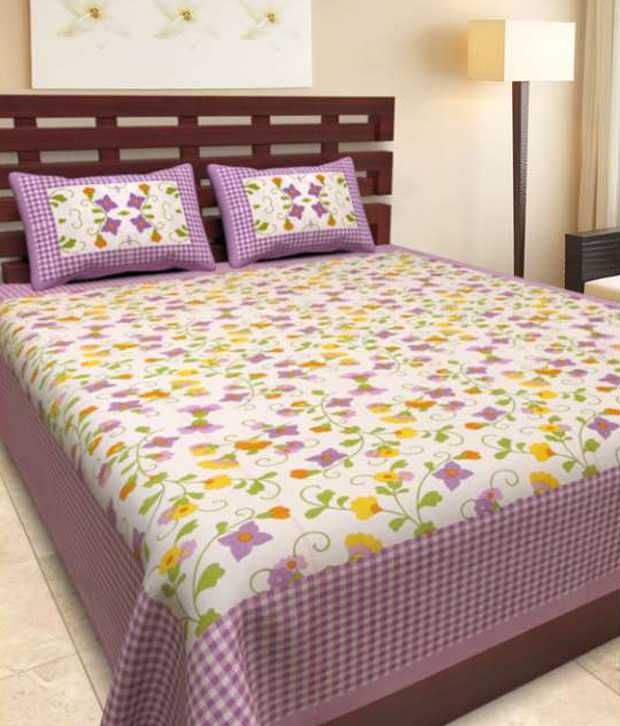     			Uniqchoice Multicolour Floral Cotton One Bed Sheet with Two Pillow Covers