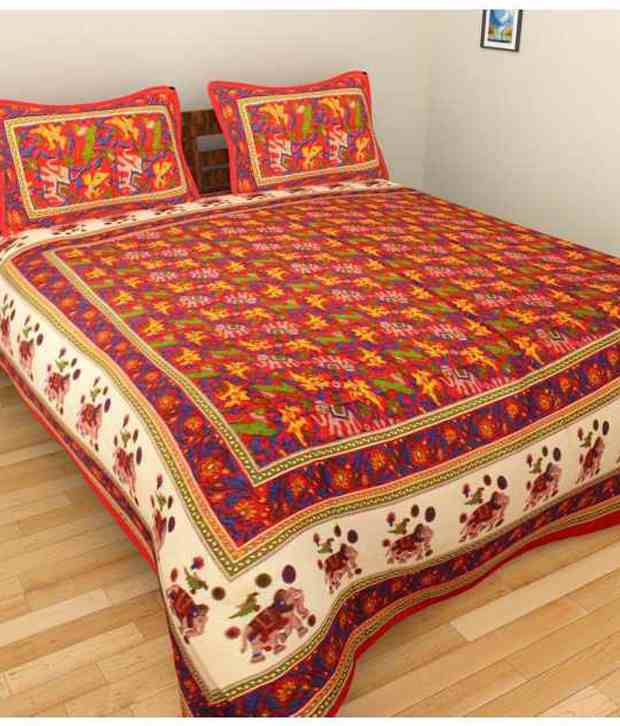     			Uniqchoice Multicolour Traditional Cotton One Bed Sheet with Two Pillow Covers