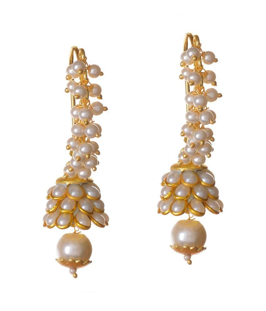 Jewelina Gems Gold Finish White Pachikari Long Designer Jhumki Earrings ...