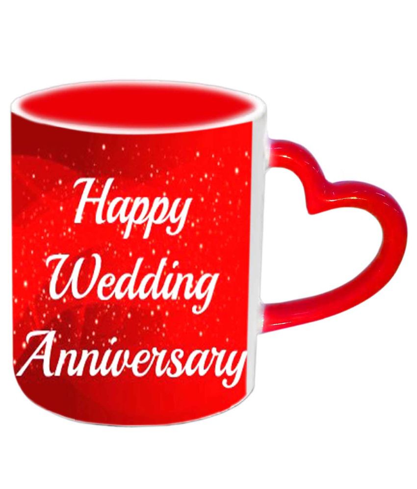 Jiya Creation Happy Wedding Anniversary Red Heart Handle Ceramic ...