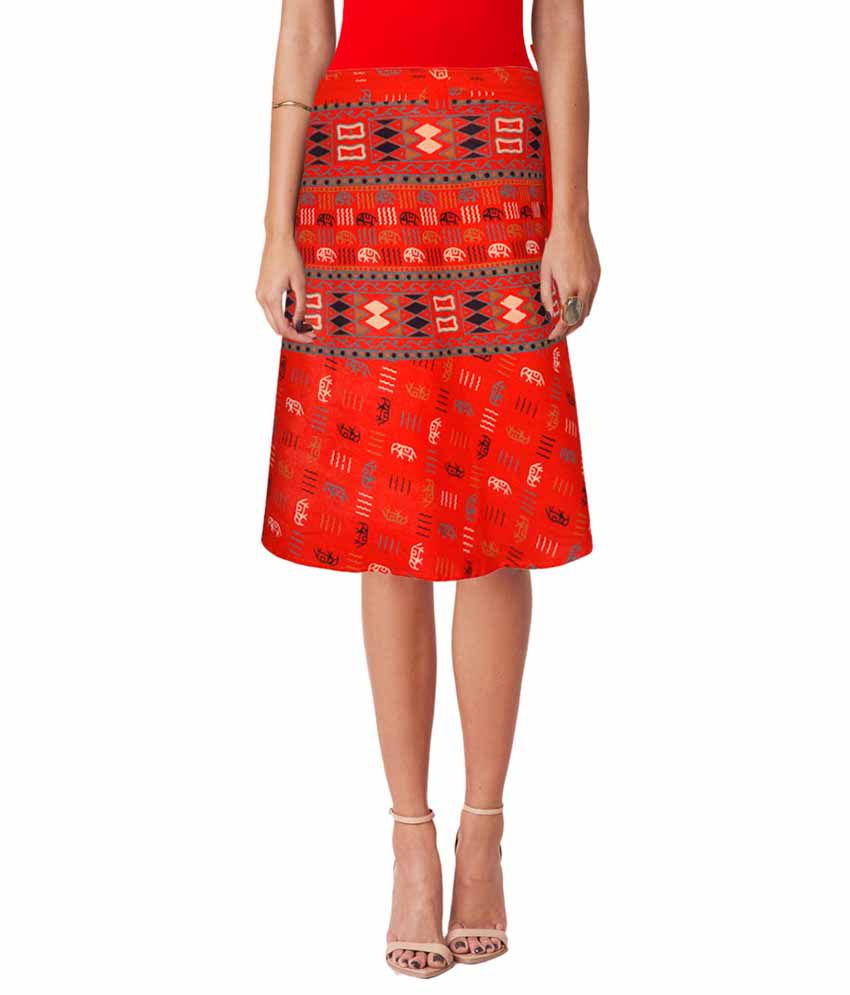     			Sttoffa Orange Cotton Midi Skirt