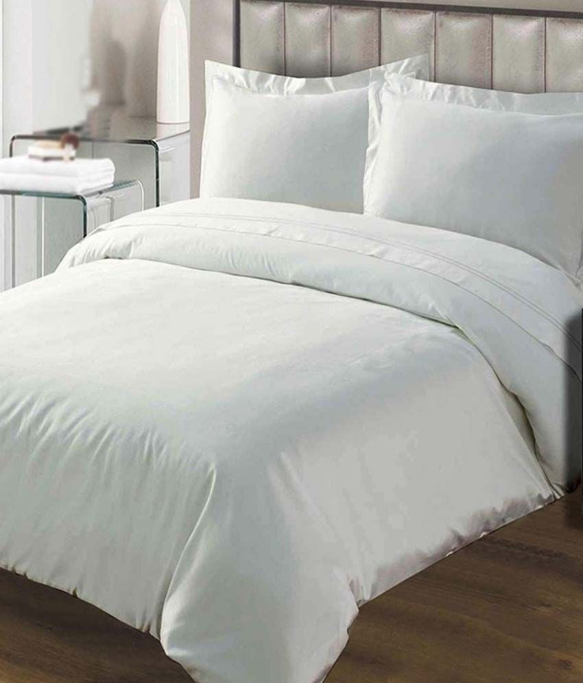     			Attractivehomes White Cotton Double Bedsheet With 2 Pillow Covers