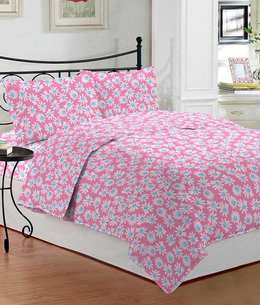 Bombay Dyeing Element Pink Floral Double Bedsheet with 2 Pillow Covers