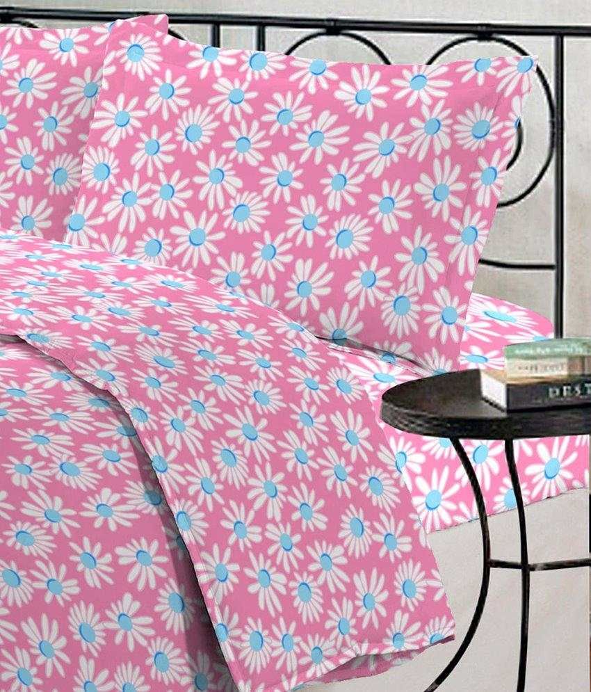 Bombay Dyeing Element Pink Floral Double Bedsheet with 2 Pillow Covers