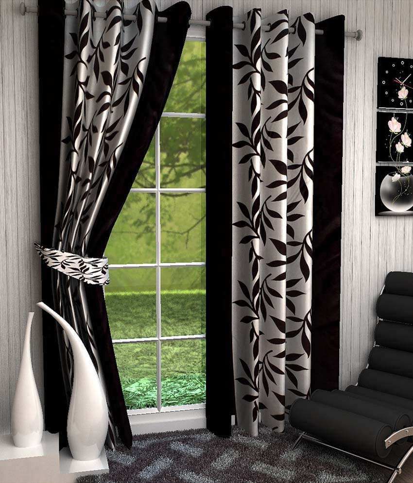     			Panipat Textile Hub Floral Semi-Transparent Eyelet Window Curtain 7 ft Pack of 2 -Black