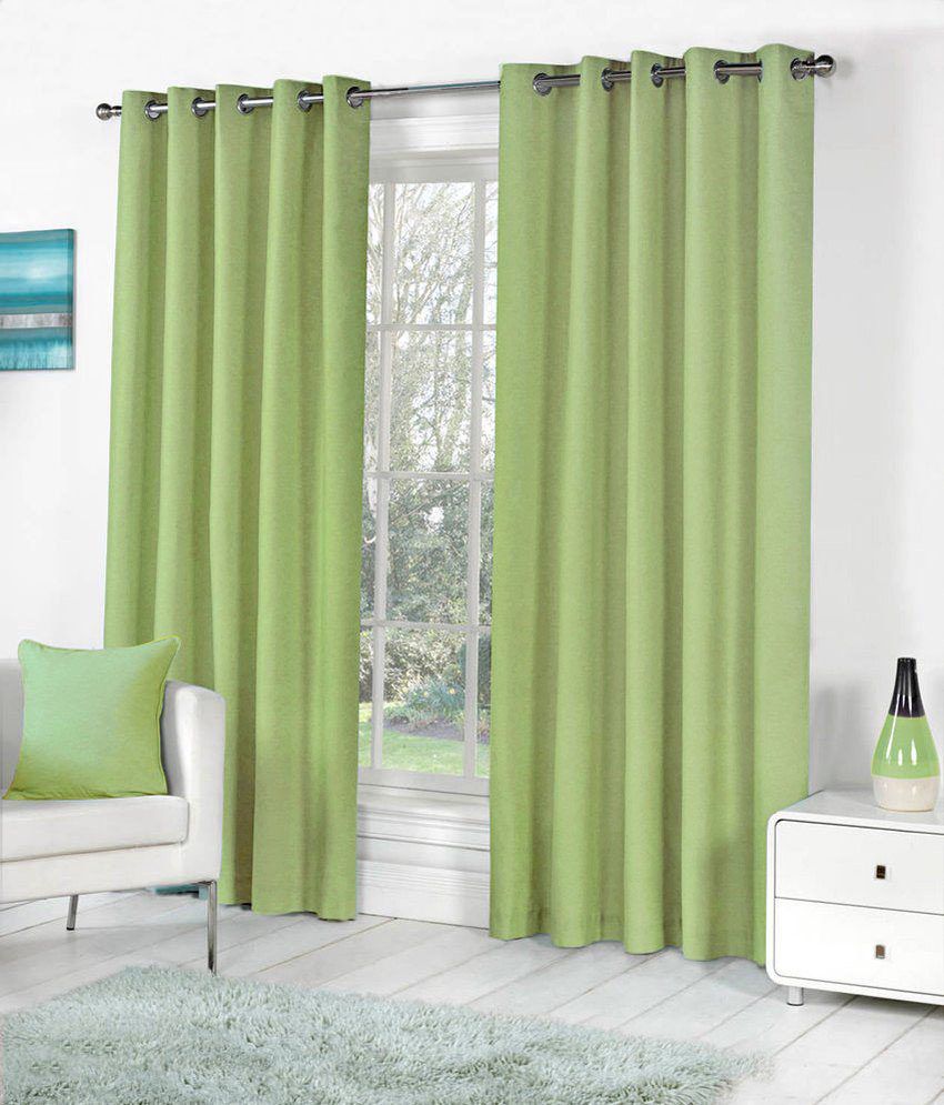     			Panipat Textile Hub Solid Semi-Transparent Eyelet Window Curtain 7 ft Pack of 2 -Green