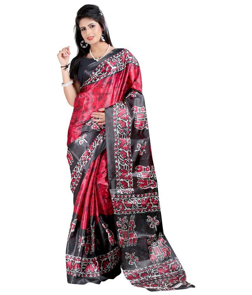 Bhakti Abhushan Red Art Silk Saree - Buy Bhakti Abhushan Red Art Silk ...