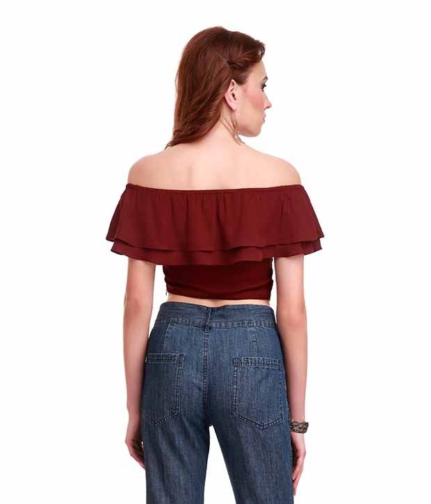SASSAFRAS Maroon Frill Crop Top - Buy SASSAFRAS Maroon Frill Crop Top Online at Best Prices in 