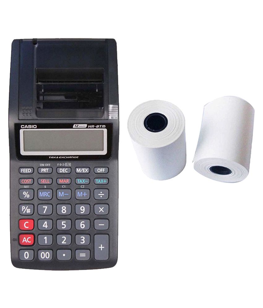 Casio HR-8TM-BK Mini Printer Calculator With Pack of 25 Thermal Rolls