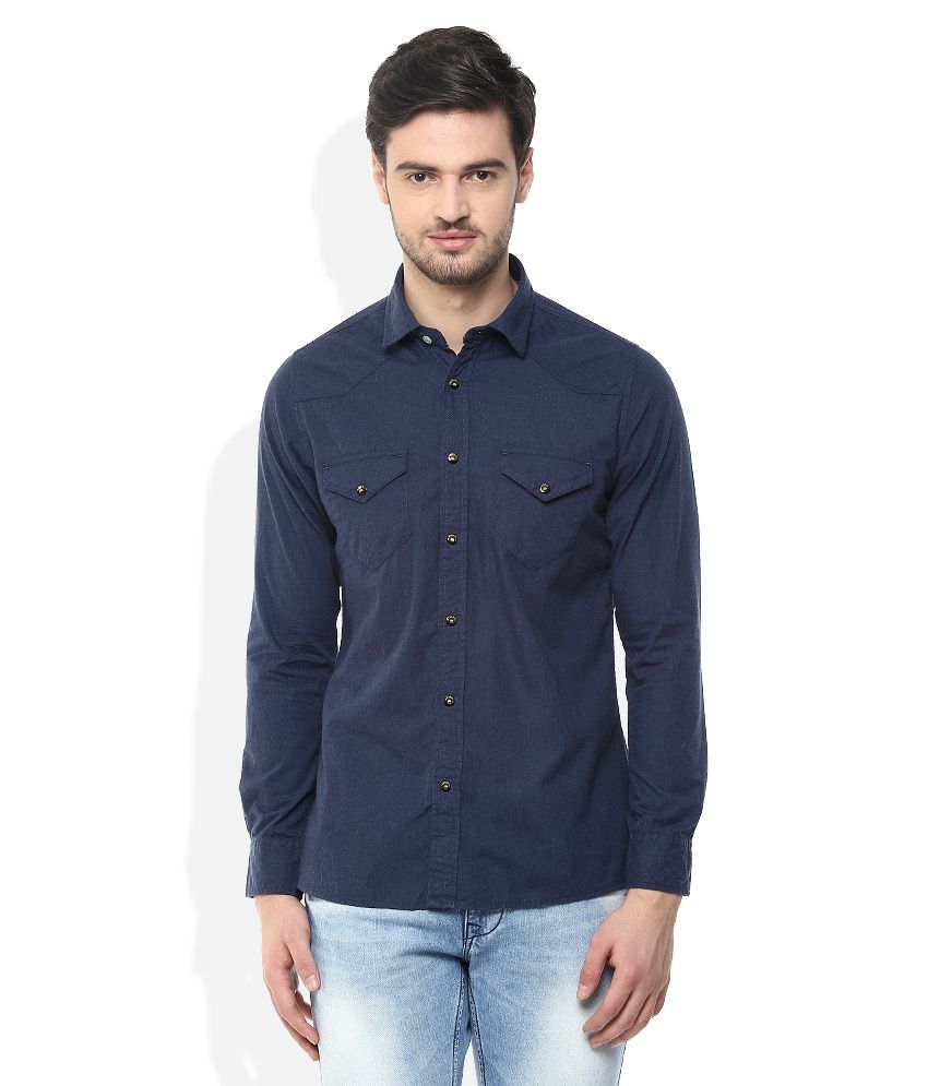 Integriti Navy Denim Slim Fit Shirt - Buy Integriti Navy Denim Slim Fit ...