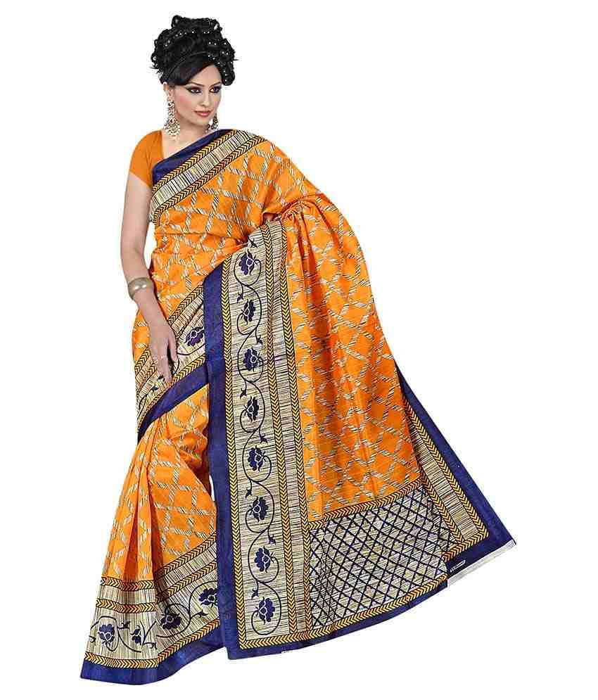 Manthan Yellow Art Silk Saree - Buy Manthan Yellow Art Silk Saree ...