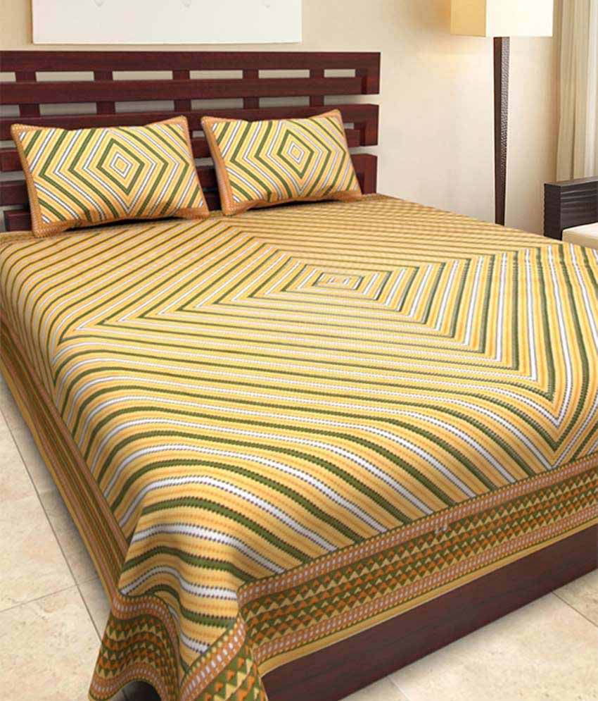 Kismat Collection Rajasthani Printed King Size Bed Sheet with 2 Zipper ...