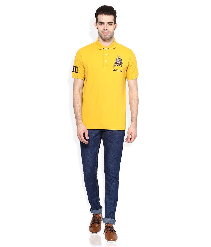 AUTOMOBILI LAMBORGHINI Yellow Regular Fit Polo T-Shirt ...