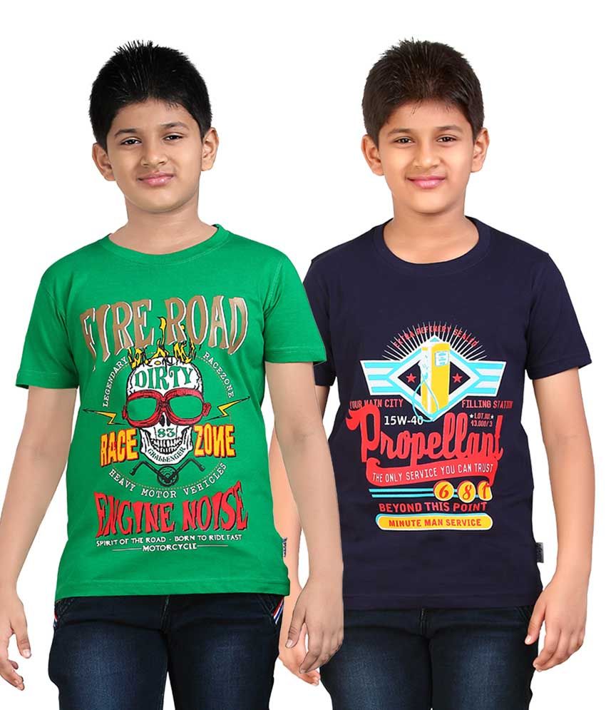     			Dongli Multi Color Cotton T Shirts For Boys - Pack Of 2