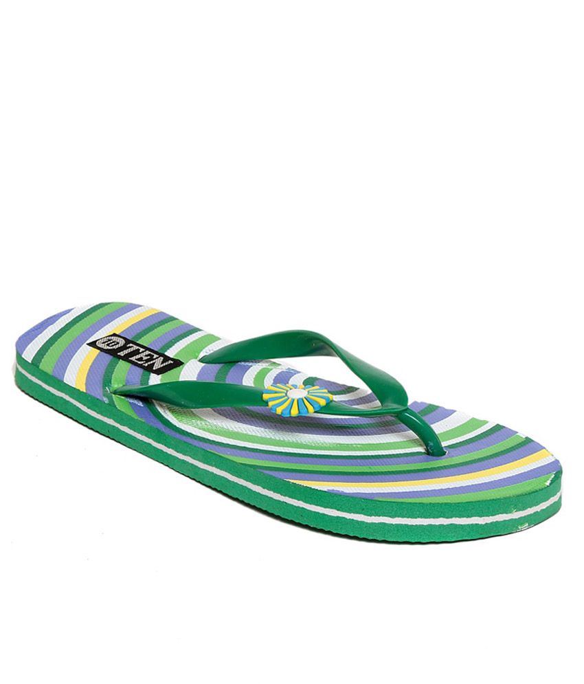 bright green flip flops